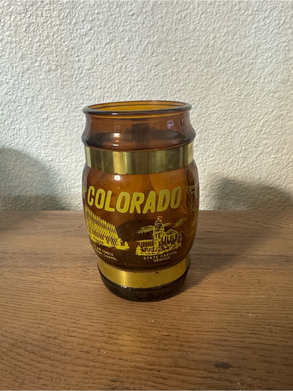 Colorado Amber Glass Souvenir Tumbler with Gold Trim